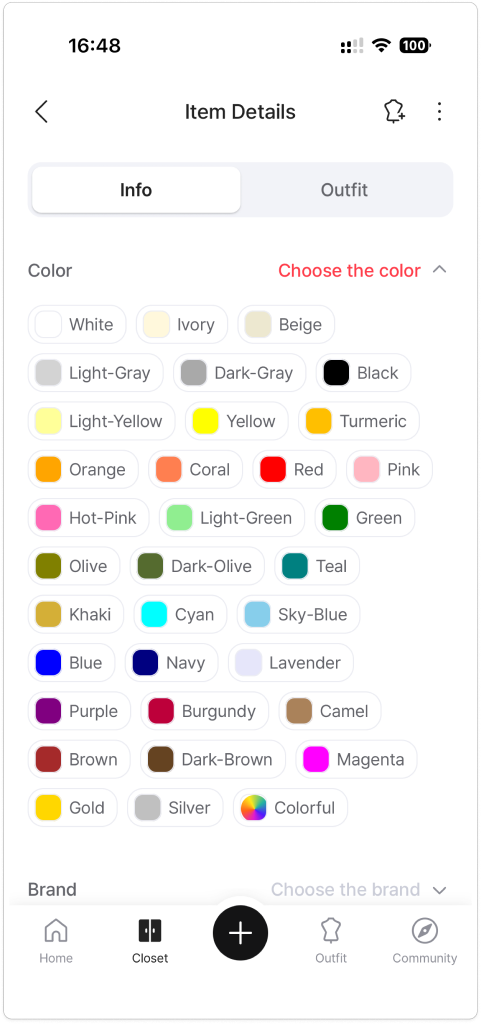 Screen from a competitor wardrobe app (Acloset or ALTA)