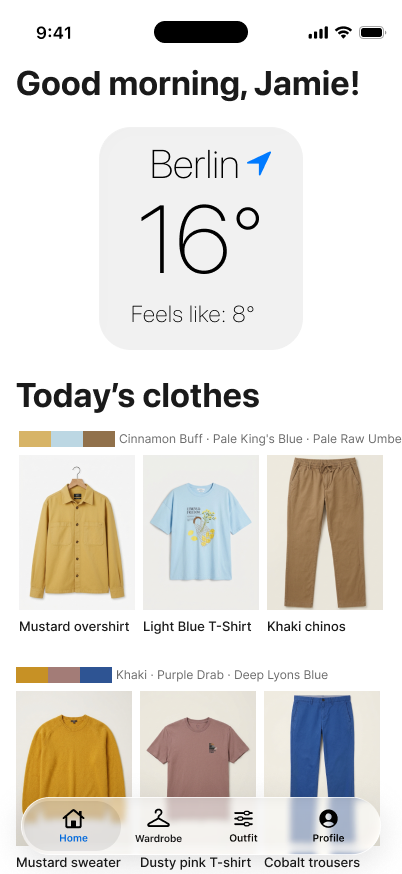 Home: “Good morning, Jamie!”, Berlin weather and today’s clothes