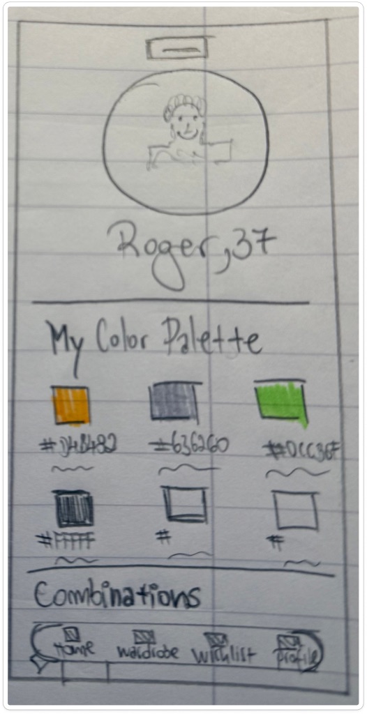 Low-fi sketch of the home screen